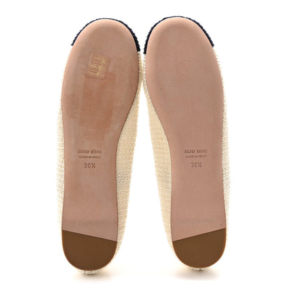 Cotton Crochet Knit Ballerina Flats 38.5 Avorio Blue