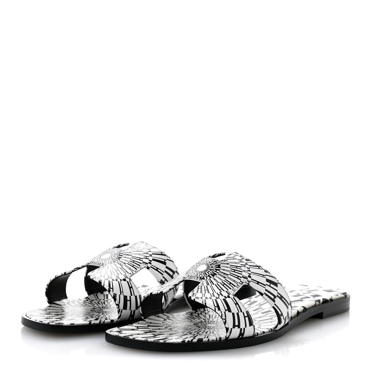 Calfskin Printed Op'H Oran Sandals 40.5 Black White