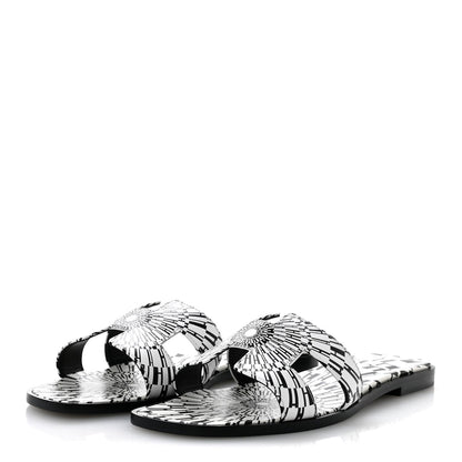 Calfskin Printed Op'H Oran Sandals 40.5 Black White