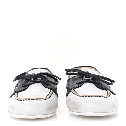 Vitello Deco Boat Loafers 37 White Black