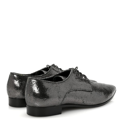 Metallic Crinkled Patent Lace Up Oxford Flats 37.5 Dark Silver