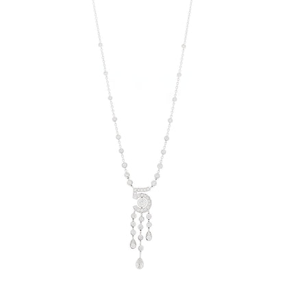 18K White Gold Diamond Eternal No 5 Drop Necklace