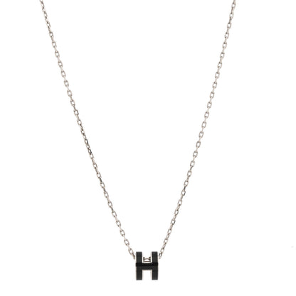 Lacquered Palladium Mini Pop H Pendant Necklace Black