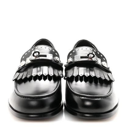 Glazed Calfskin Medor Studded Fringe Womens Destin Loafer 35 Black