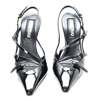 Vernice Buckle Slingback Pumps 38 Black