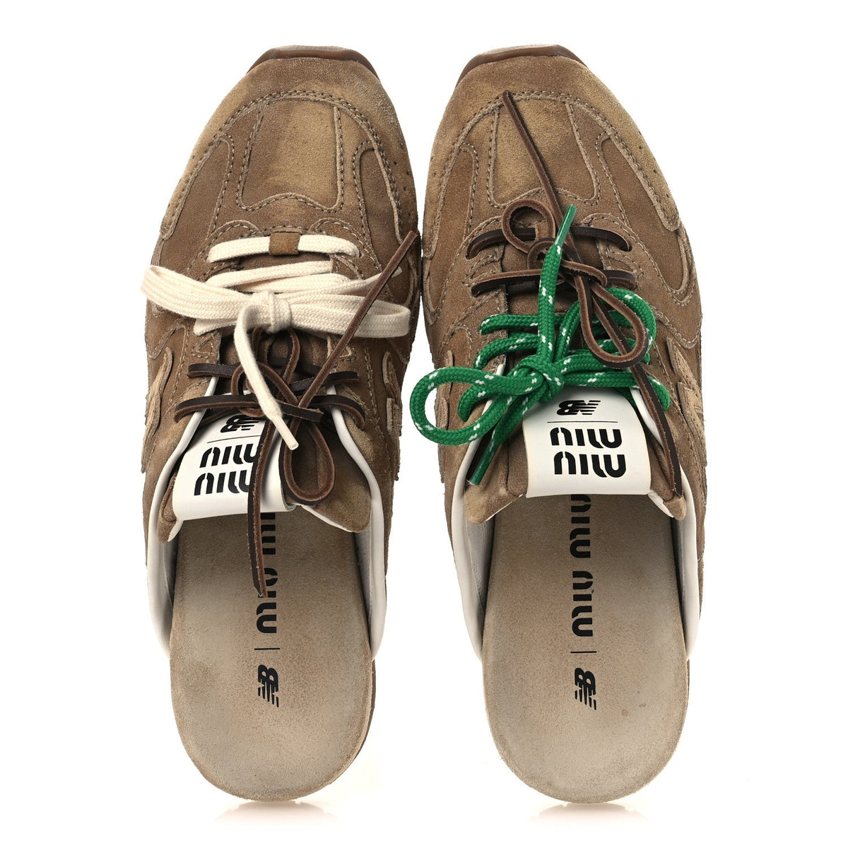 X NEW BALANCE Faded Suede Calfskin 530 SL Slip-On Mules 40 Ecru
