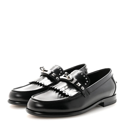 Glazed Calfskin Medor Studded Fringe Womens Destin Loafer 35 Black