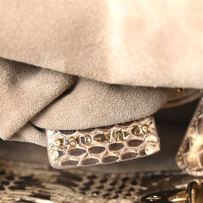 Metallic Snakeskin Cannage Mini Lady Dior Beige