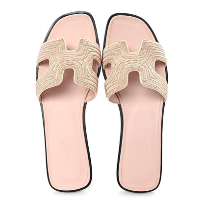 Calfskin Embroidered Oran Sandals 37 Beige