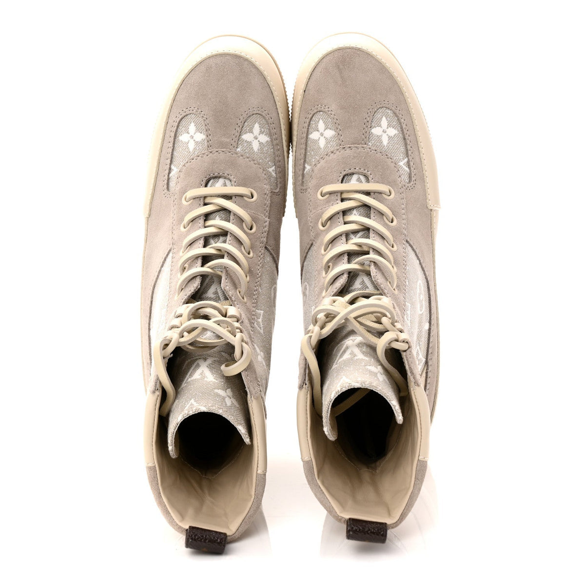 Suede Calfskin Monogram Denim Laureate Platform Desert Boots 38.5 Taupe