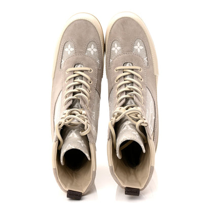 Suede Calfskin Monogram Denim Laureate Platform Desert Boots 38.5 Taupe