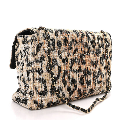 Tweed Mixed Fibers Leopard Print Souplissimo Maxi Flap Brown Black White