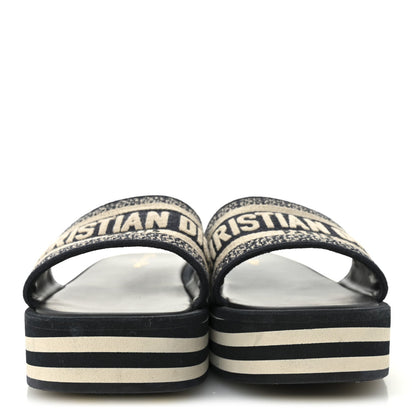 Canvas Embroidered D-Way Platform Sandals 39.5 Deep Blue