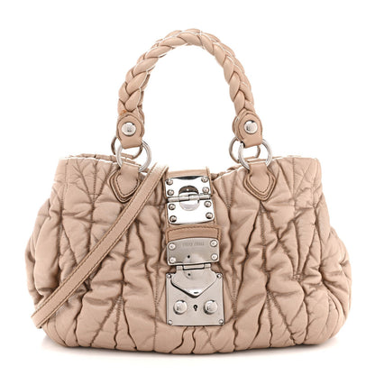 Metallic Nappa Matelasse Top Handle Satchel Cammeo