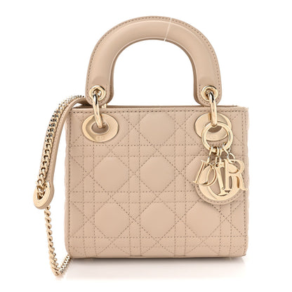 Lambskin Cannage Mini Lady Dior Powder Beige