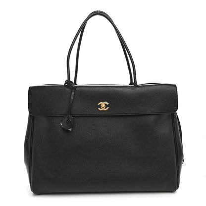Grained Calfskin Large Urban Essentials Shopping Bag Black