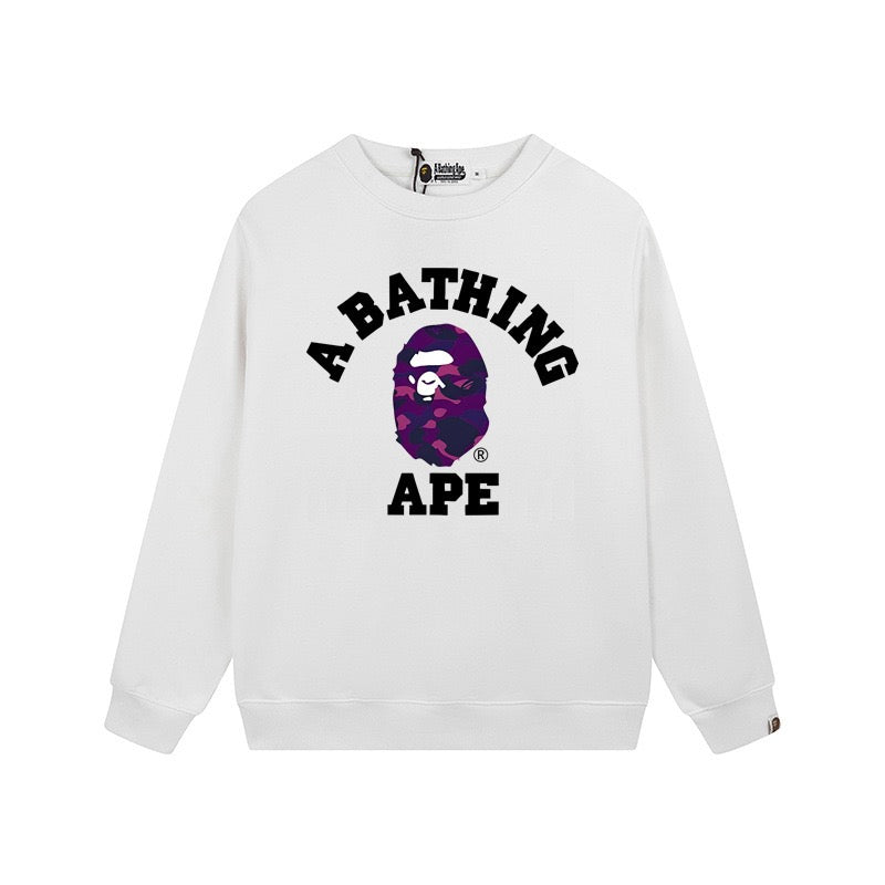 BAPE Purple Camo Ape Head Crewneck Sweatshirt White