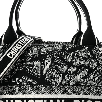 Calfskin Canvas Medium Plan De Paris Book Tote With Strap Black White