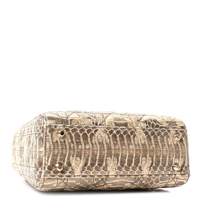 Metallic Snakeskin Cannage Mini Lady Dior Beige