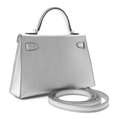 Metallic Chevre Chamkilight Mini Kelly Sellier 20 Argent