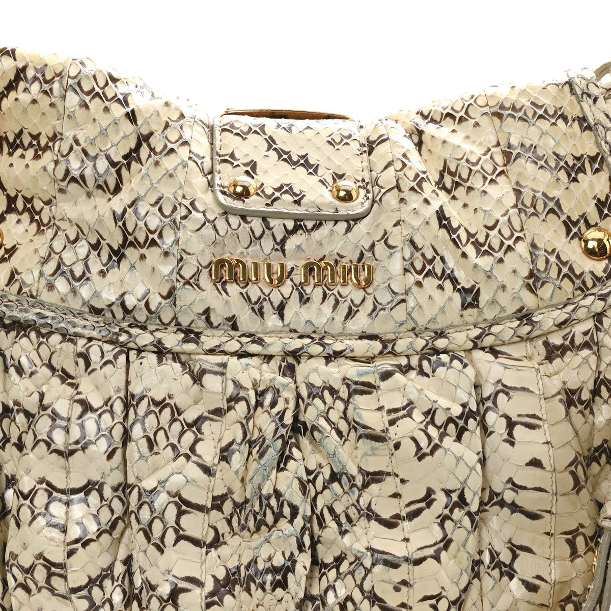 Snakeskin Small Matelasse Coffer Hobo Beige