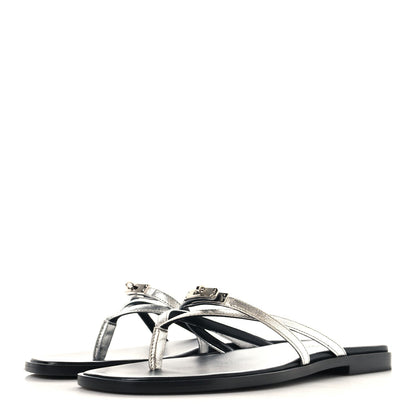 Metallic Goatskin Miss Sandals 37 Gris Argente