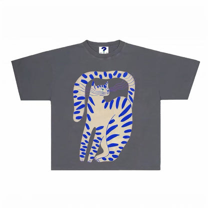 Vintage Abstract Cat Graphic Oversized T-Shirt