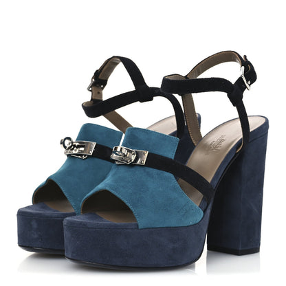 Suede Goatskin Calas Sandals 37.5 Vert Oxford Bleu Celeste Black