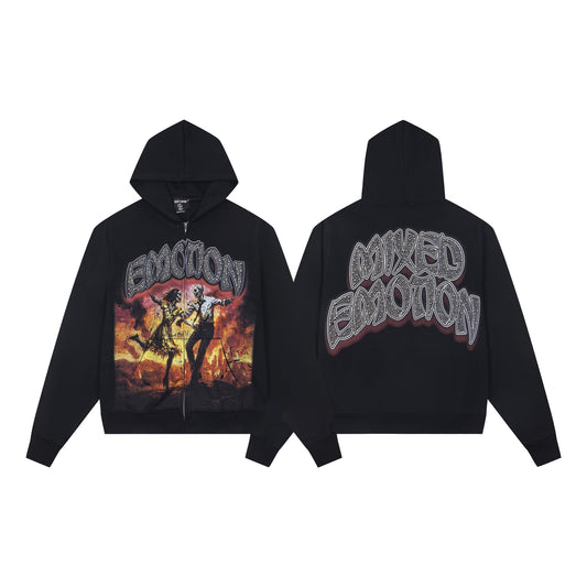 EMOTION Mixed Emotion Black Graphic Zip Up Hoodie