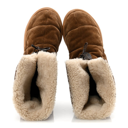 Suede Shearling Quilted Flat Ankle Boot 38 Beige
