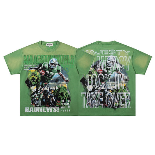 MAJESTIK Vintage Football Graphic T-Shirt