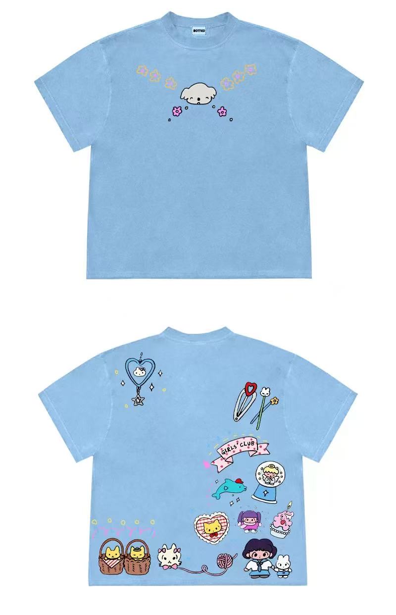 Girls Club Cartoon Double-Sided Graphic Oversized T-Shirt