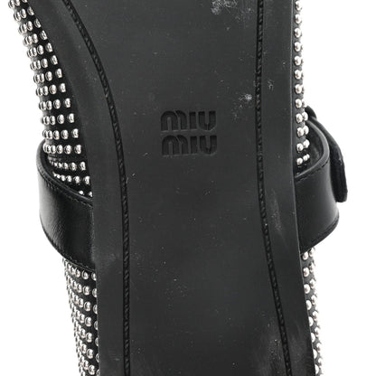 Calfskin Studded Mary Jane Ballerina Flats 36.5 Black