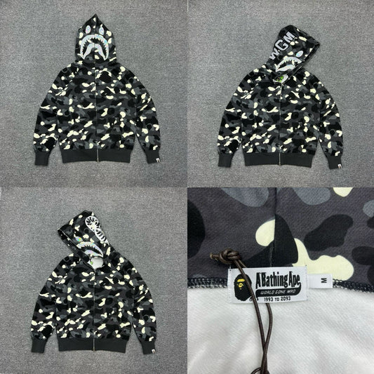 A BATHING APE ABC Camo Shark Full Zip Hoodie Black