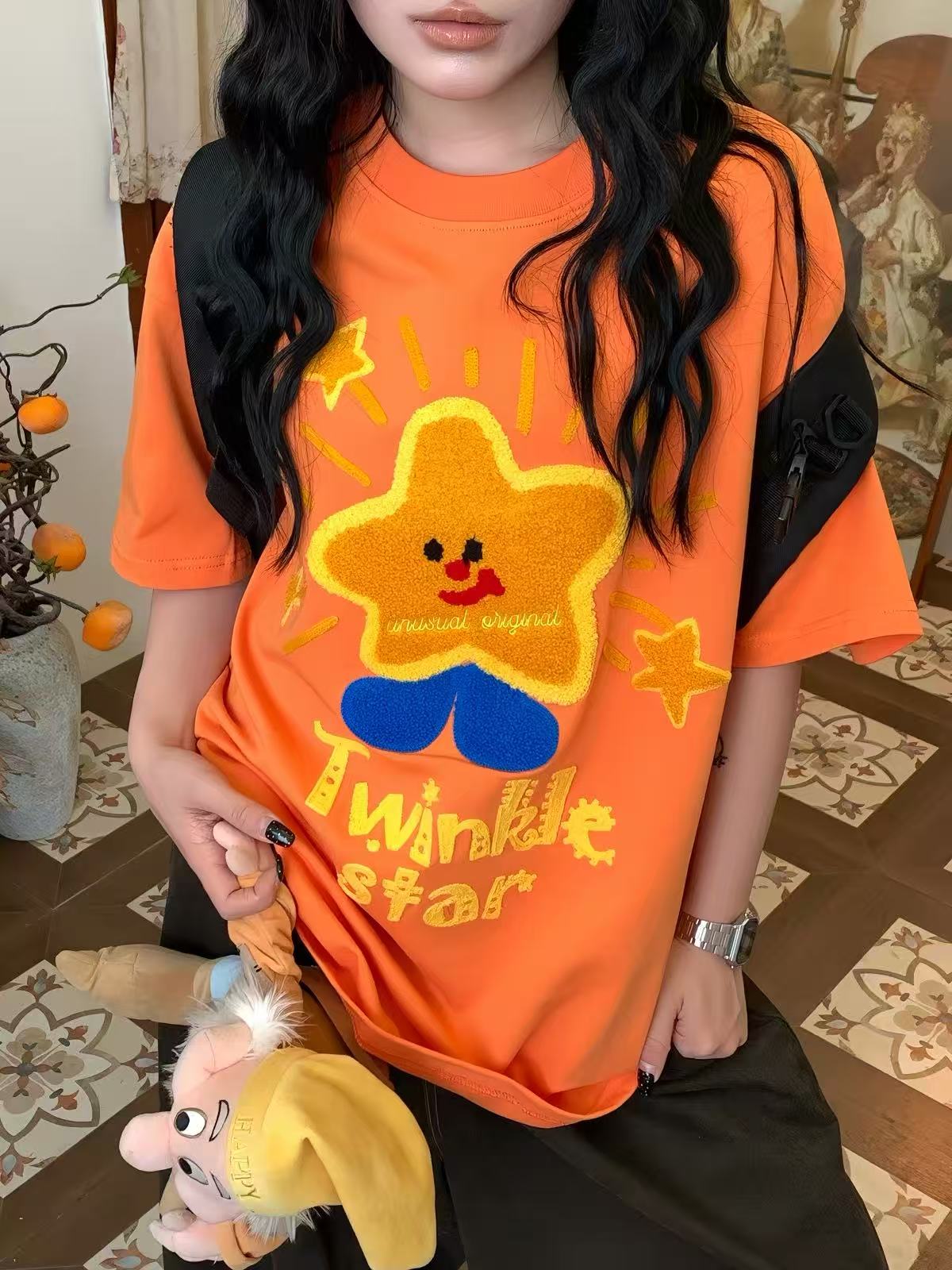 Twinkle Star Embroidered Oversized Cotton T-Shirt