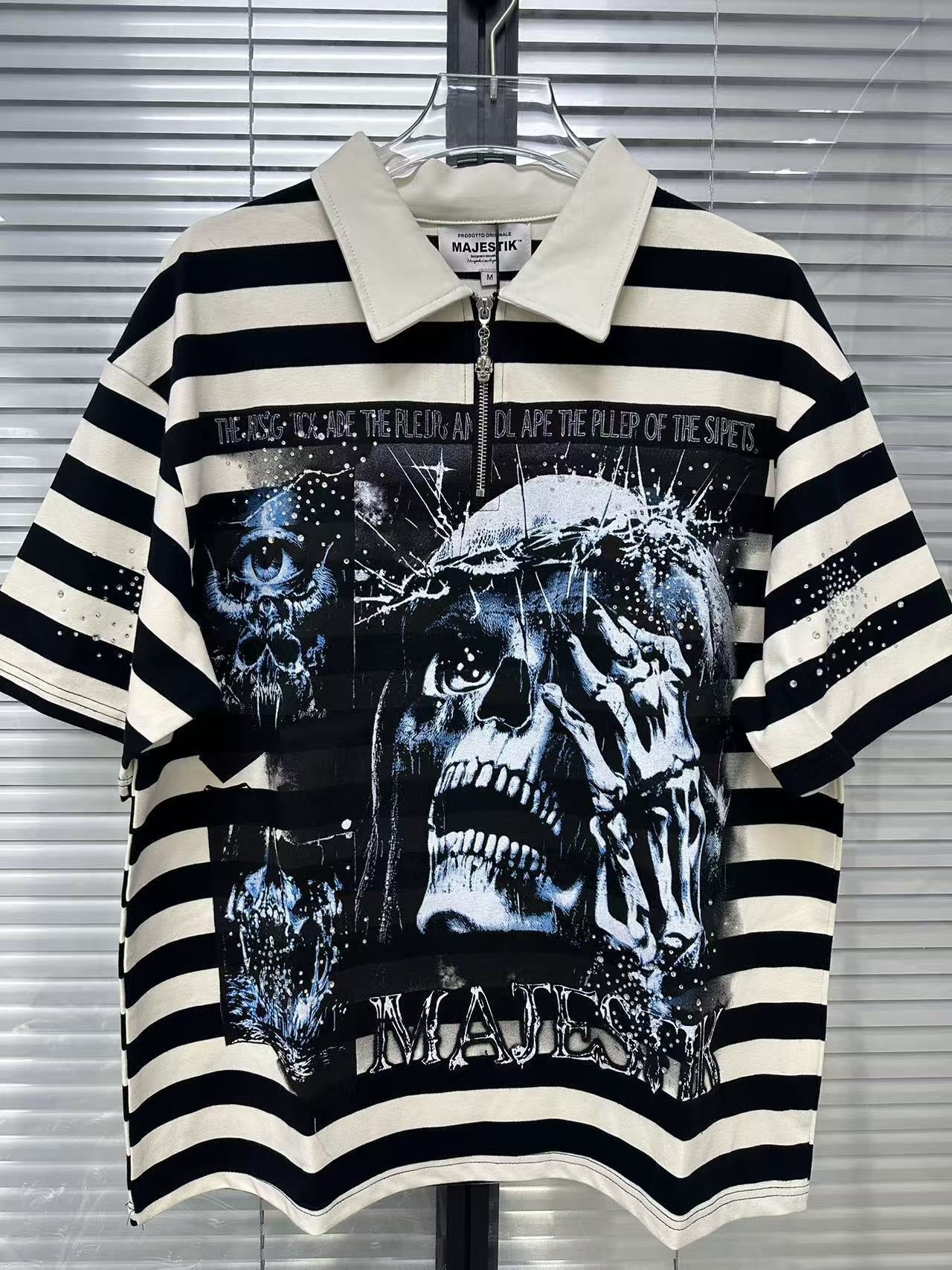 MAJESTIK Skull Stripe Polo Tee