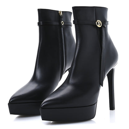 Calfskin LV Roxy Platform Ankle Boots 41 Black