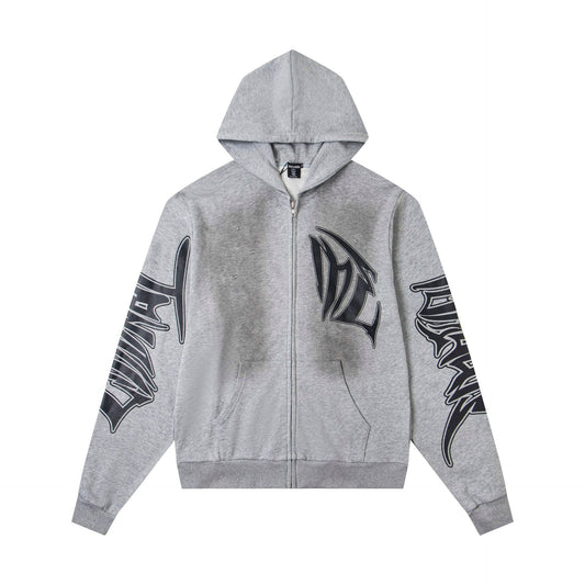EMOTION Grey Graphic Zip Up Hoodie