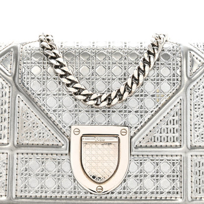 Metallic Patent Micro-Cannage Baby Diorama Flap Bag Silver