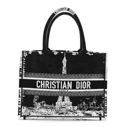 Canvas Embroidered Medium Paris Book Tote Black White