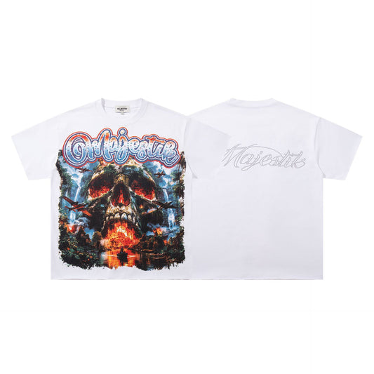 MAJESTIK Skull Volcano Graphic T Shirt